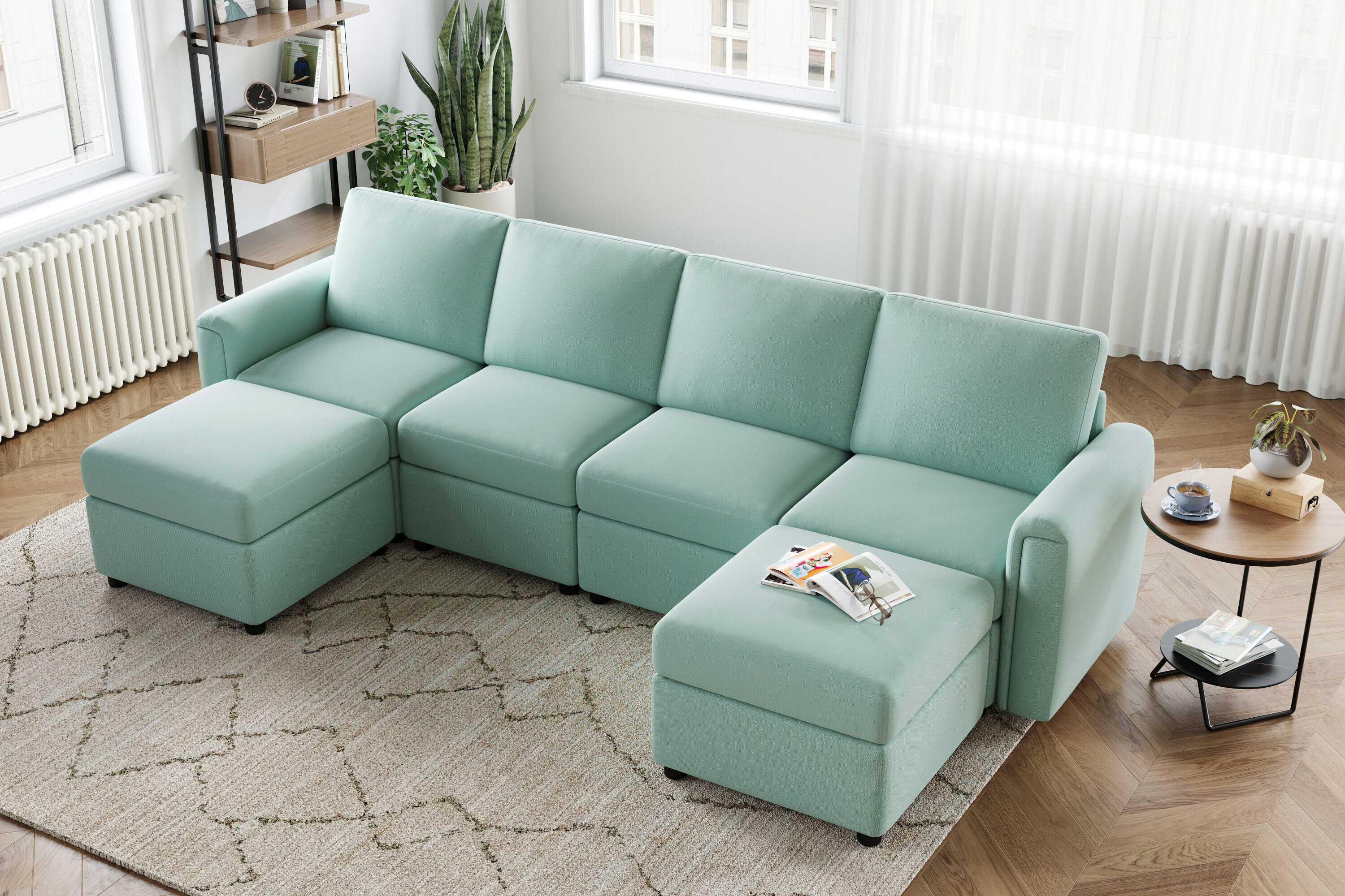 LINSY HOME Modular Couches and Sofas Sectional with Storage Sectional Sofa U Shaped Sectional Couch with Reversible Chaises, Teal - image 1 of 14