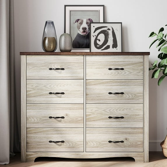 LINSY HOME Oak White Double Dressers,Chest of 8 Drawers