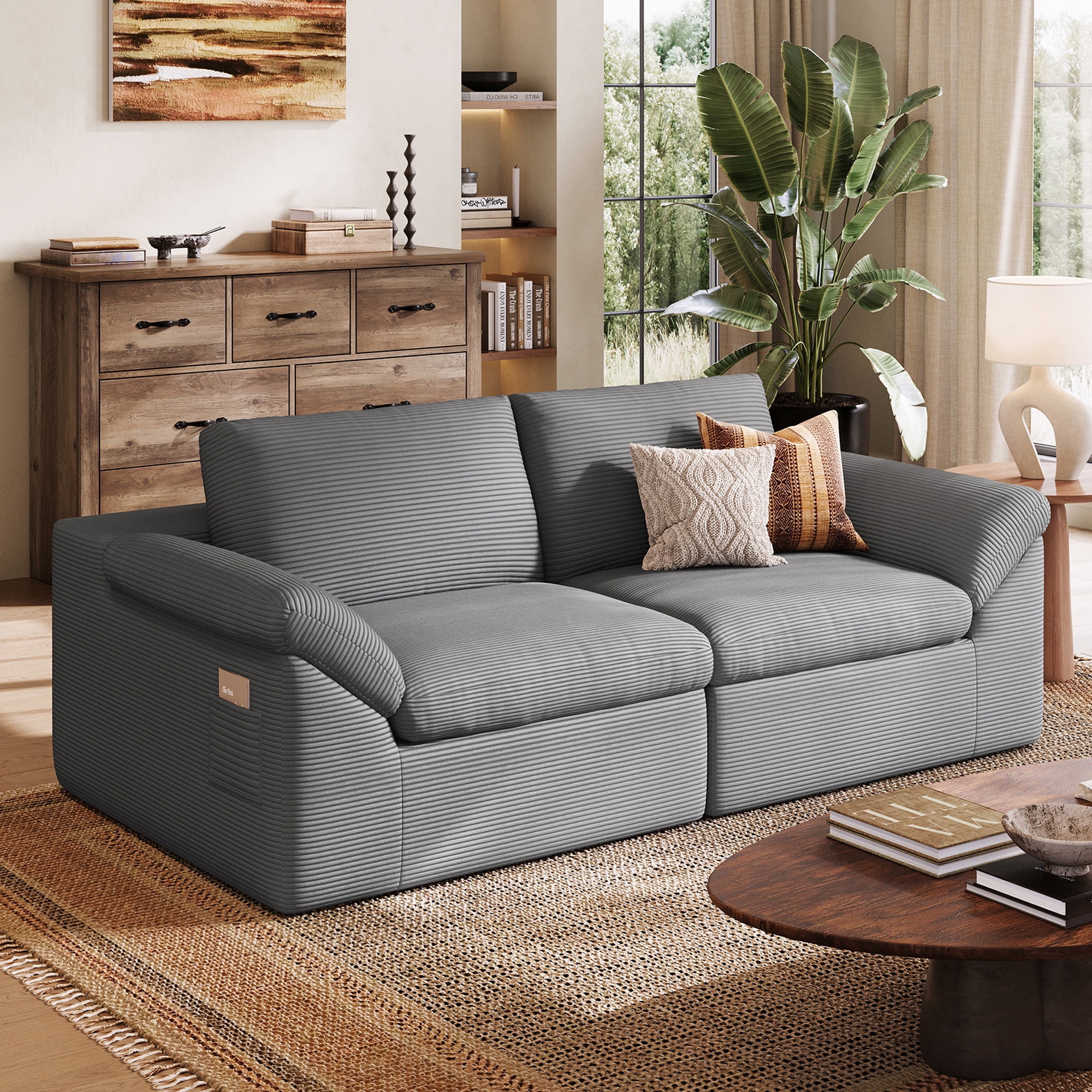 LINSY HOME Oversized 79" Boneless Sectional Couches for Living Room, Cloud Couch Sofa with Corduroy Fabric, 2 Seat Foam Sofa for Living Room, No Assembly Required, Grey
