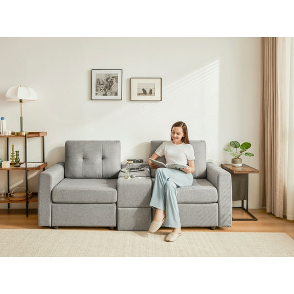 LINSY HOME Oversized Modular Cloud Loveseat, RUBIK III 2 Seat Storage Couches and Sofas with Versatile Consoles, Light Gray