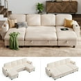 thumbnail image 1 of Linsy Home Plush Corduroy Sleeper Sofa Bed with Storage Chaise, Pull Out Couch Bed with USB, Cup Holder, Side Pocket, U Shaped Sectional Couches for Living Room, Apartment, Beige, 1 of 11