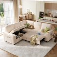 thumbnail image 1 of LINSY HOME L Shaped Sectional Couches for Living Room, Sleeper Sofa Bed with Storage Seat, Pull Out Couch Bed with Cup Holder, Beige, 1 of 10