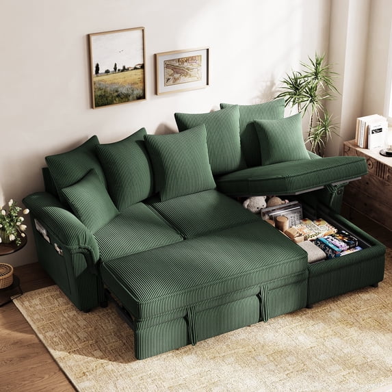 LINSY HOME 90.5" Sectional Sleeper Sofa With Pull Out Bed, Storage ...