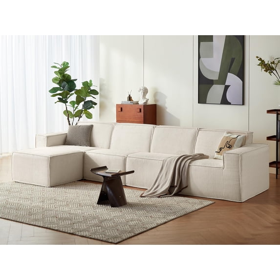 LINSY HOME Oversized Modular Sectional Sofa, U-Shaped Cloud Sofa Couch with Corduroy Fabric, 4 Seat Sponge Sofa for Living Room, No Assembly Required, Beige