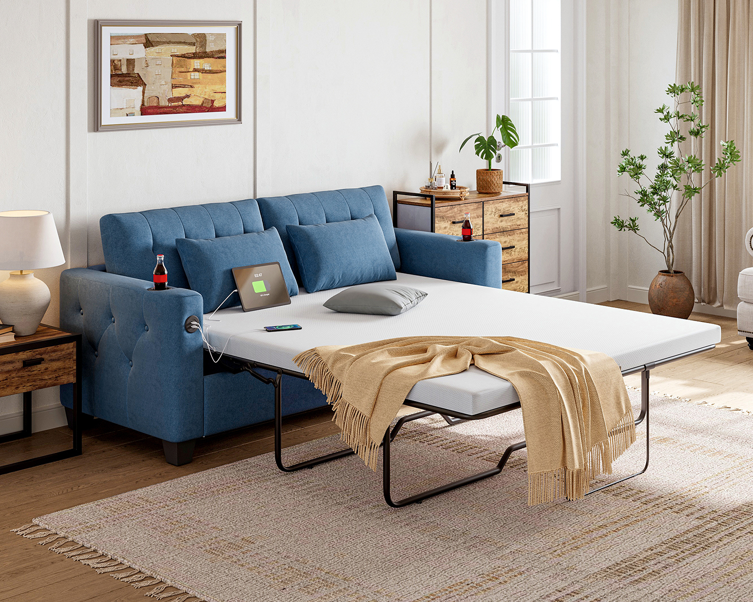 LINSY HOME Pull Out Sofa Bed, 2in1 Convertible Sleeper Couch with