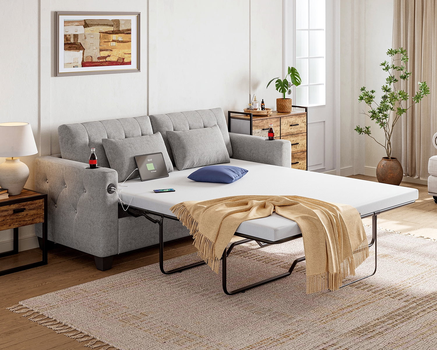 LINSY HOME Pull Out Sofa Bed, 2in1 Convertible Sleeper Couch with