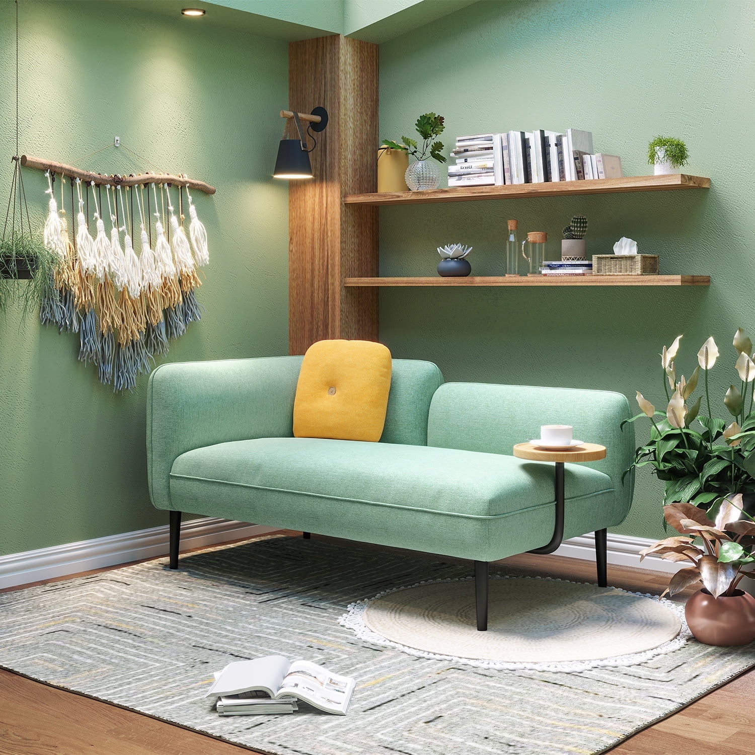 LINSY HOME Loveseat Sofa Couch with Side Table for Living Room Bedroom Apartment and Small Space Easy Assembly Teal