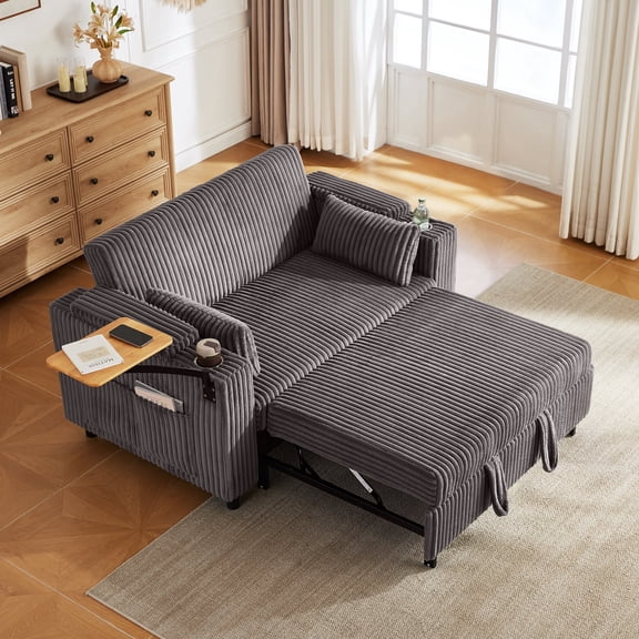 LINSY HOME Sofa Bed, Convertible Pull Out Couch Futon, Plush Corduroy Fabric Loveset for for Living Room