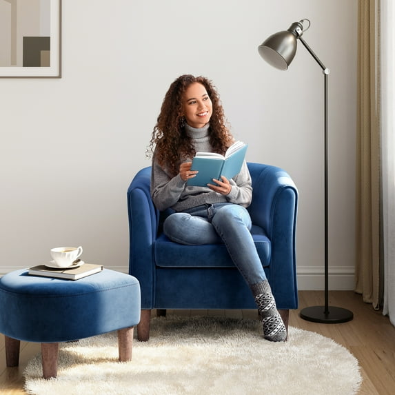 LINSY HOME Upsized Velvet Accent Chair with Ottoman for Living Room, Blue