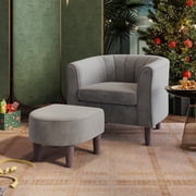 Swivel Accent Chair with Ottoman, 360 Degree Modern Vanity Chairs - Swivel Barrel Chair with Curve Back And Soft Cushion, Comfy Armchair Single Sofa with Shoe O