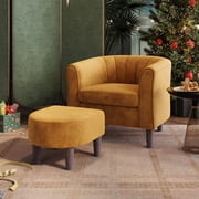 LINSY HOME Upsized Velvet Accent Chair with Ottoman for Living Room, Bedroom, Yellow
