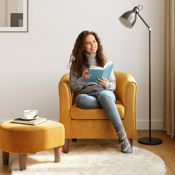 LINSY HOME Upsized Velvet Accent Chair with Ottoman for Living Room, Yellow