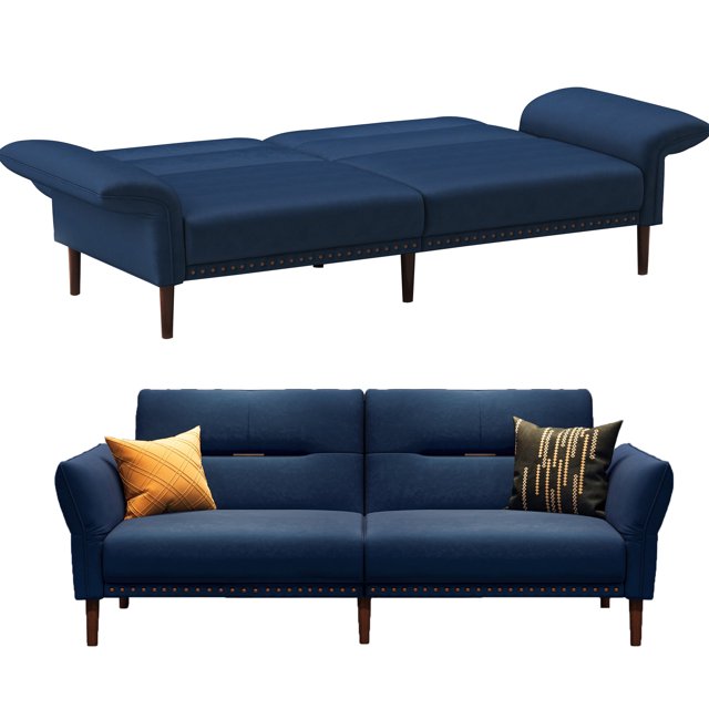 LINSY HOME Velvet Futon Sofa Bed, Memory Foam Couch Convertible Futon