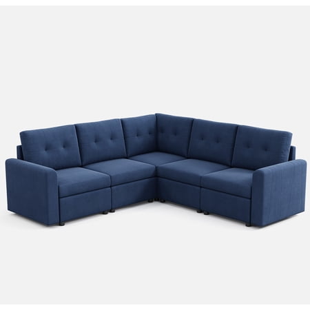 LINSY HOME Velvet Modular Convertible Sectional Sofa with Storage, L Shaped Couch for Small Apartment, Reversible Sectional Couch for Living Room, Blue