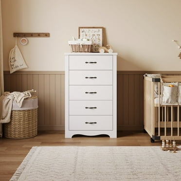 LINSY HOME White Dressers,Chest of 5 Drawers