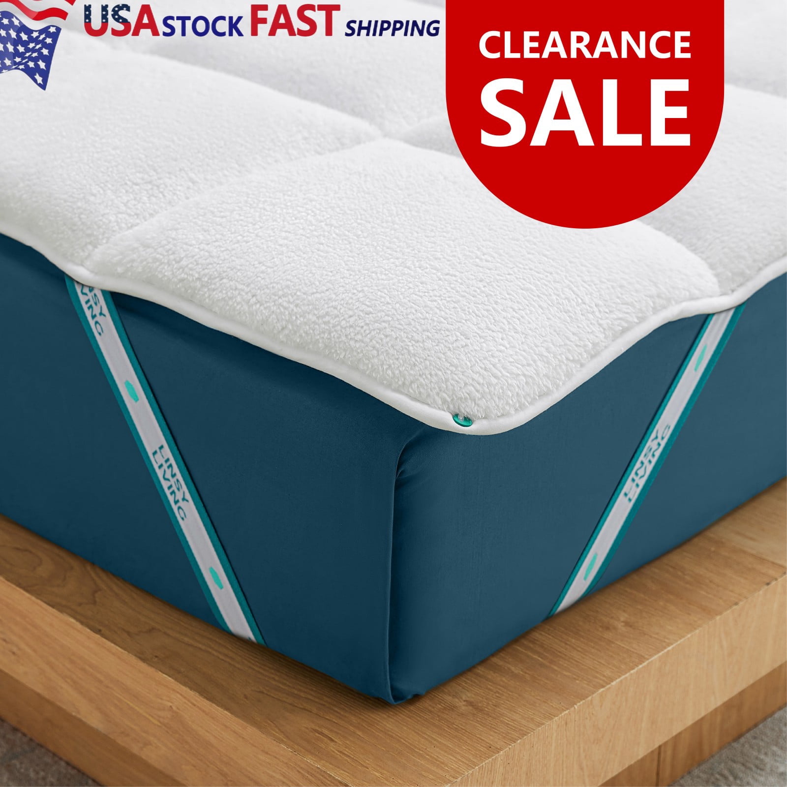 LINSY LIVING Clearance Sherpa King Mattress Pad, Pillow Top Mattress