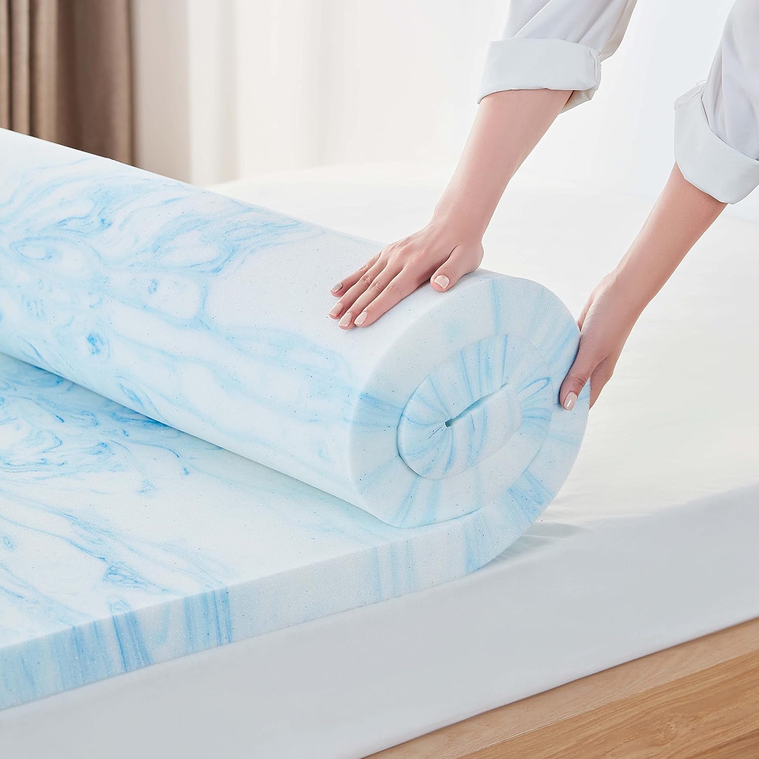 LINSY LIVING Coprimaterasso In Memory Foam Gel 7,6 Cm - Topper Letto CertiPUR, Morbido E Rinfrescante, Adatto A Tutti I Materassi