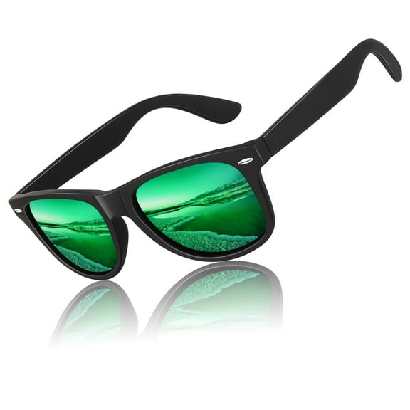 LINVO Classic Retro Polarized Black Green Sunglasses for Men Women Fishing Driving Hiking