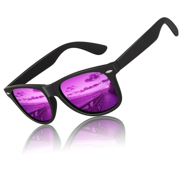 LINVO Retro Polarized Sunglasses, Black Purple, UV400 Protection