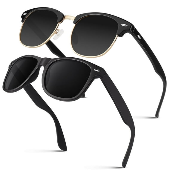 LINVO Classic Retro Polarized Sunglasses for Men Women Fishing Driving Hiking-2 Pairs