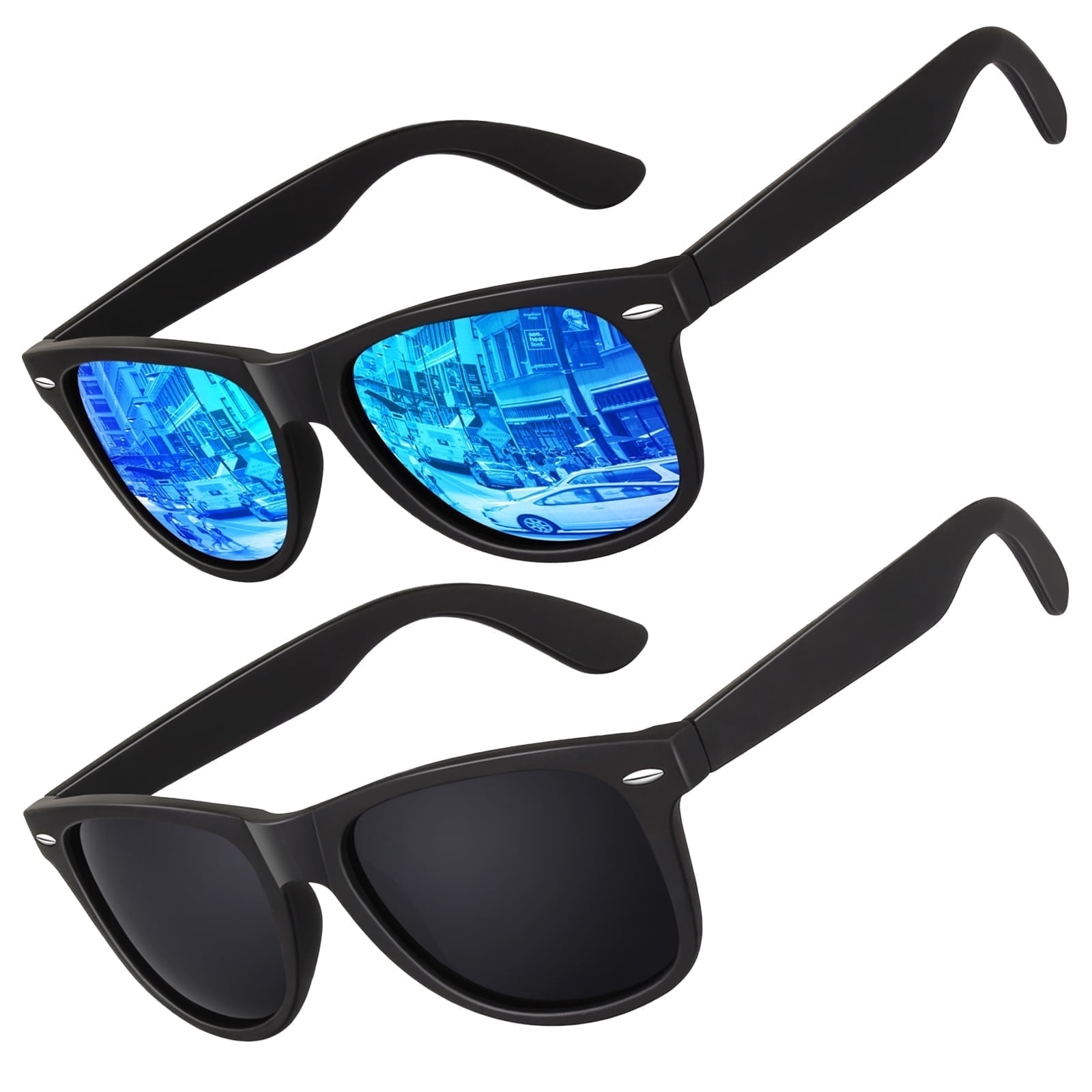 Classic Square Polarized Sunglasses for Men and Women UV400 Protection Retro Shades for Fishing, Driving & Hiking–2 Pairs