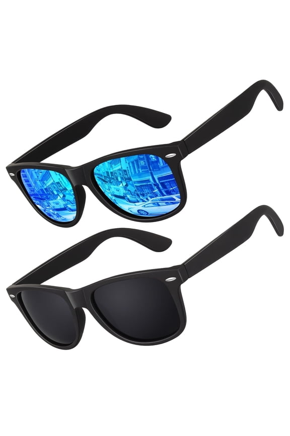 Classic Square Polarized Sunglasses for Men and Women UV400 Protection Retro Shades for Fishing, Driving & Hiking–2 Pairs