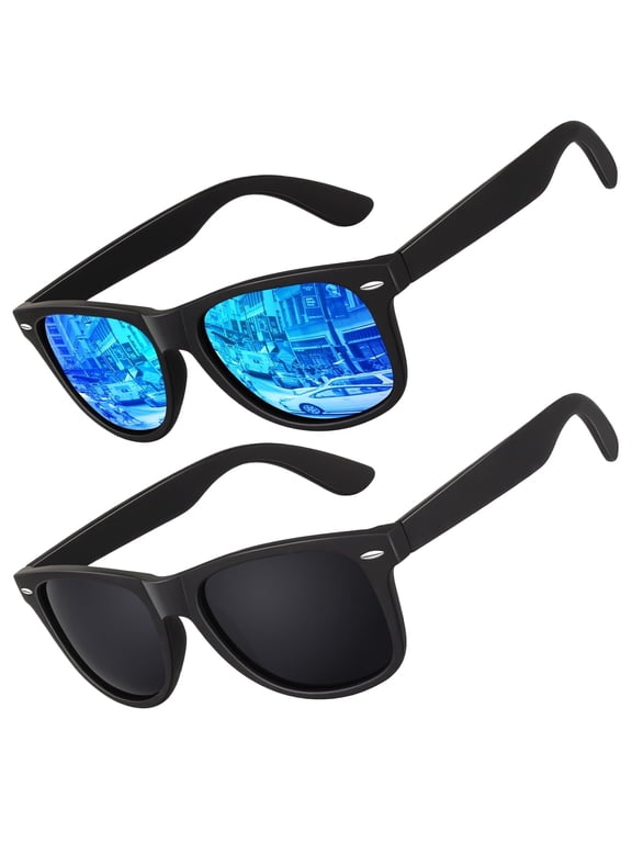 Classic Square Polarized Sunglasses for Men and Women UV400 Protection Retro Shades for Fishing, Driving & Hiking–2 Pairs