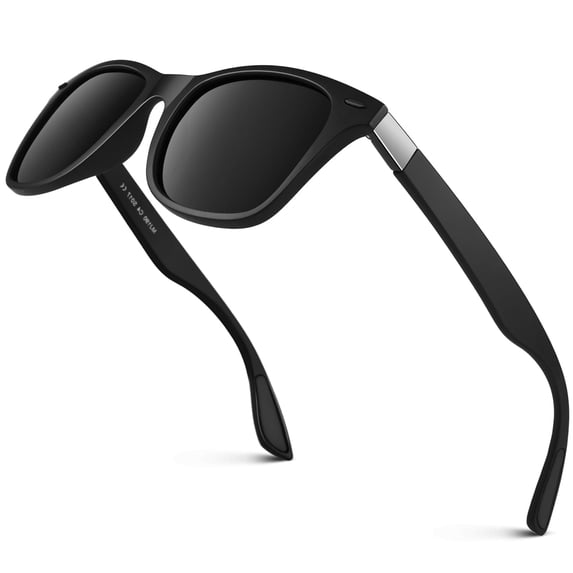 LINVO Men's Rectangular Polarized Sunglasses, Matte Black Frame/Gray Lens