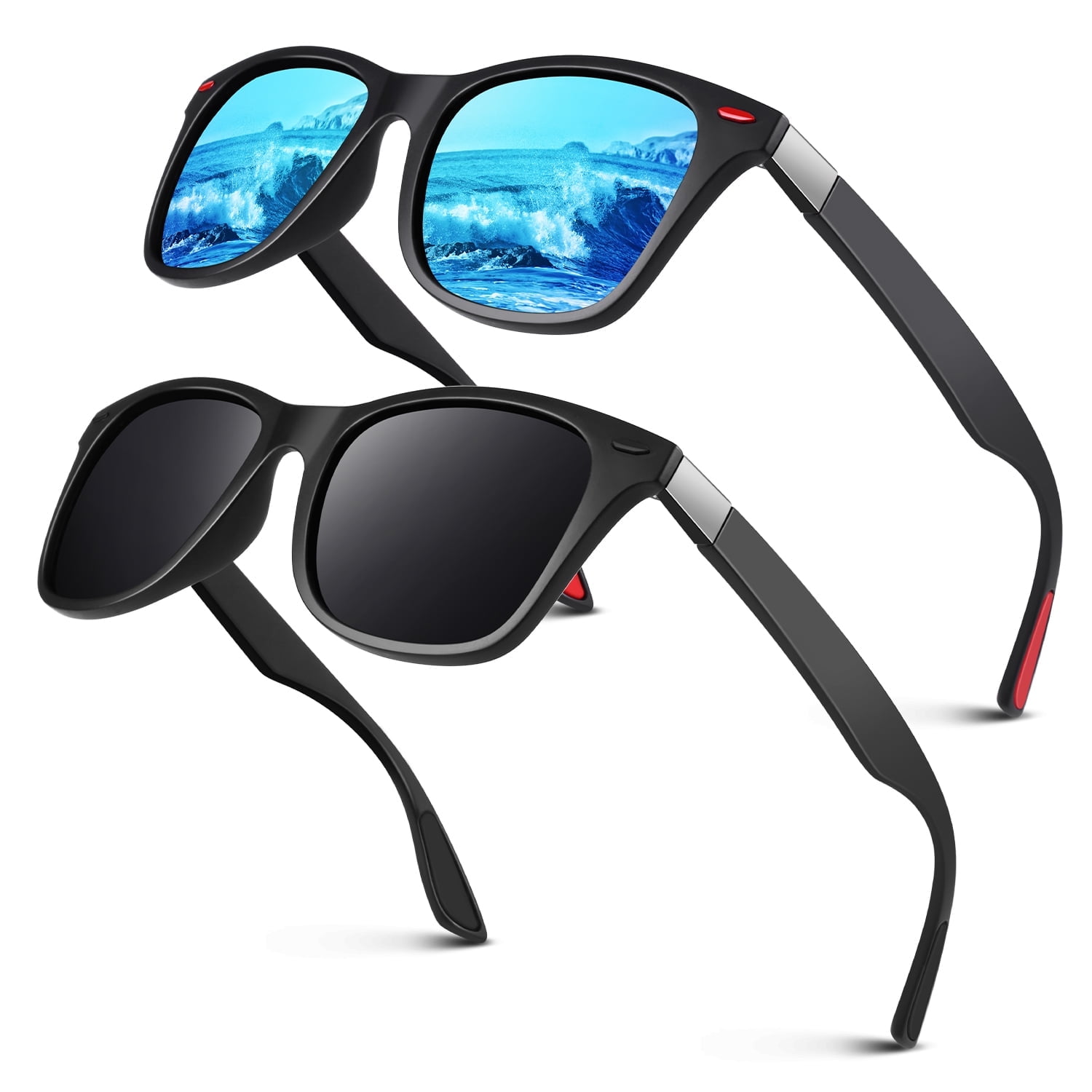 Men's Retro Polarized Sunglasses for Men  UV400 with Rivets for Fishing Hiking Driving-2 Pairs