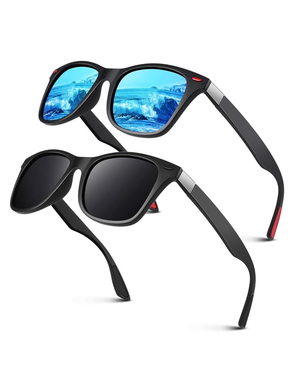 Men's Retro Polarized Sunglasses for Men UV400 with Rivets for Fishing Hiking Driving-2 Pairs