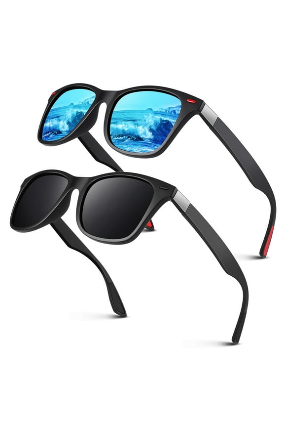 Men's Retro Polarized Sunglasses for Men UV400 with Rivets for Fishing Hiking Driving-2 Pairs