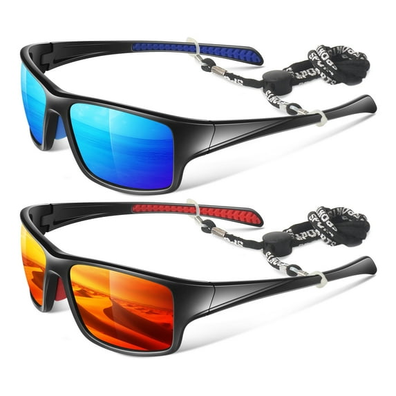 LINVO Men’s Sports Polarized Sunglasses, Wrap-Around Sun Glasses for Cycling, Fishing, Hiking & Driving, UV400 Protection-2 Pack