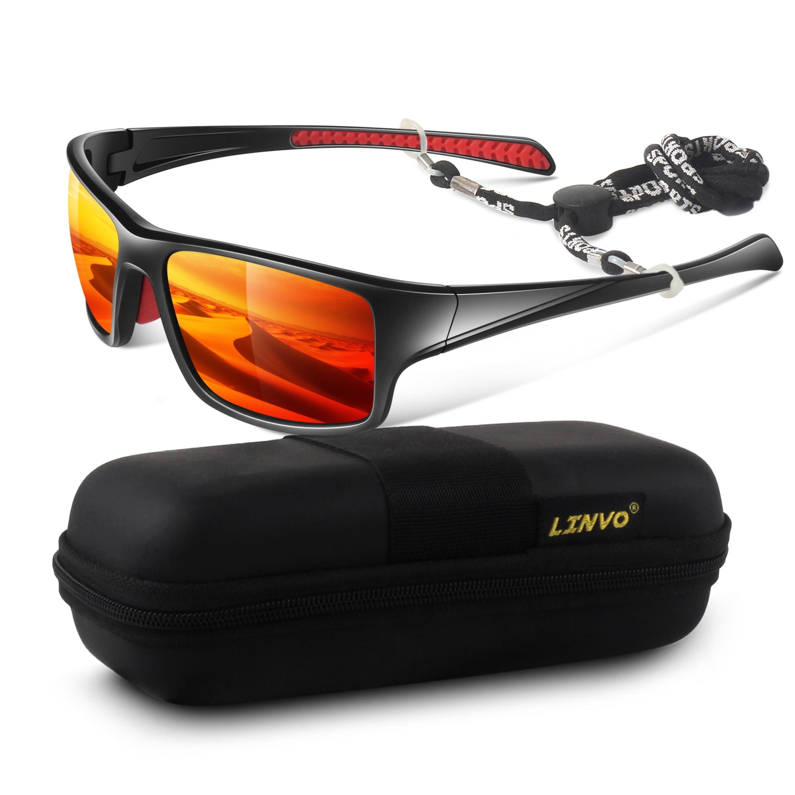 LINVO Men’s Sports Polarized Sunglasses, Wrap-Around Sun Glasses for Cycling, Fishing, Hiking & Driving, UV400 Protection