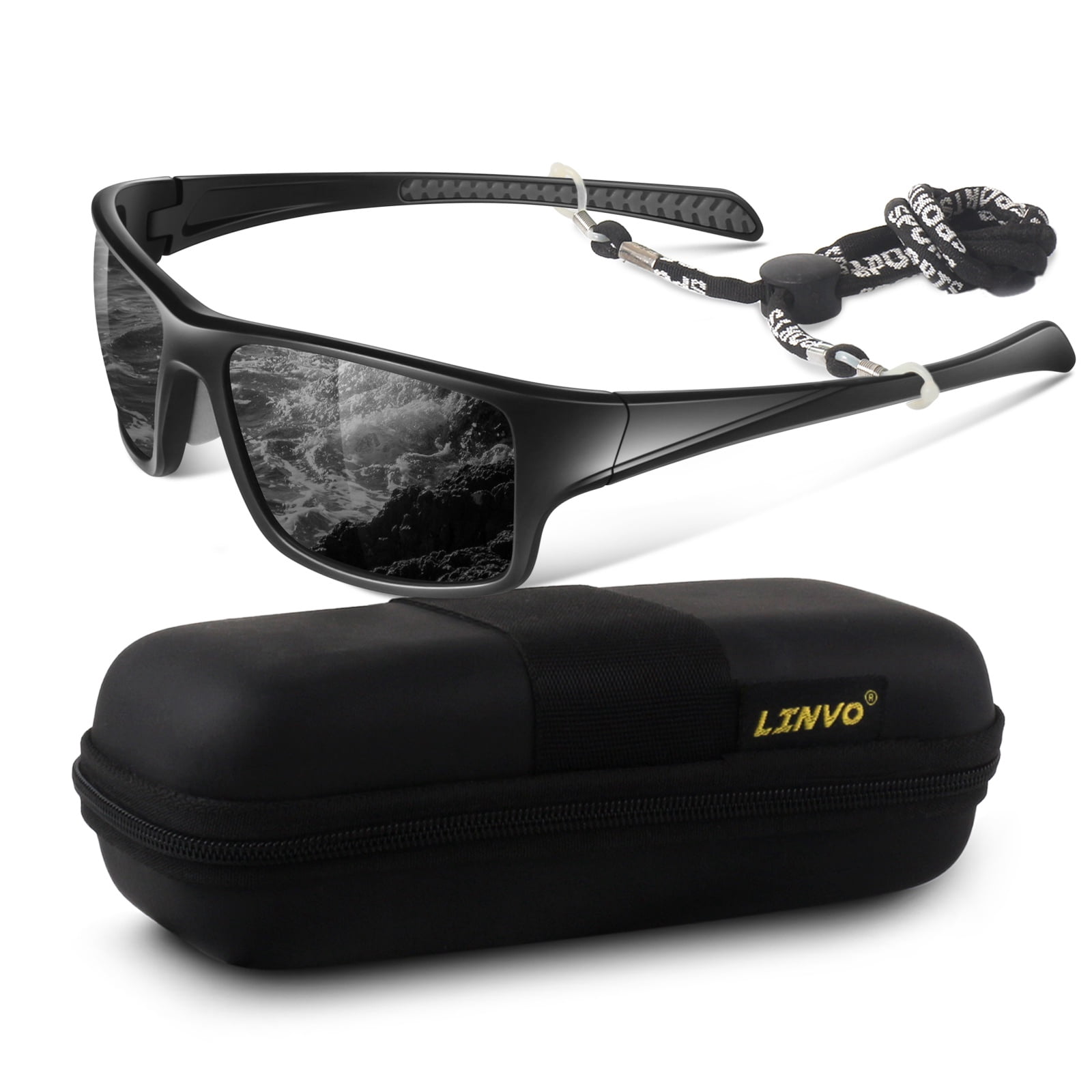 LINVO Men’s Sports Polarized Sunglasses, Wrap-Around Sun Glasses for Cycling, Fishing, Hiking & Driving, UV400 Protection