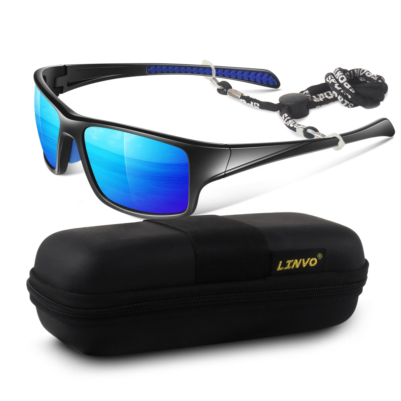 LINVO Men’s Sports Polarized Sunglasses, Wrap-Around Sun Glasses for Cycling, Fishing, Hiking & Driving, UV400 Protection