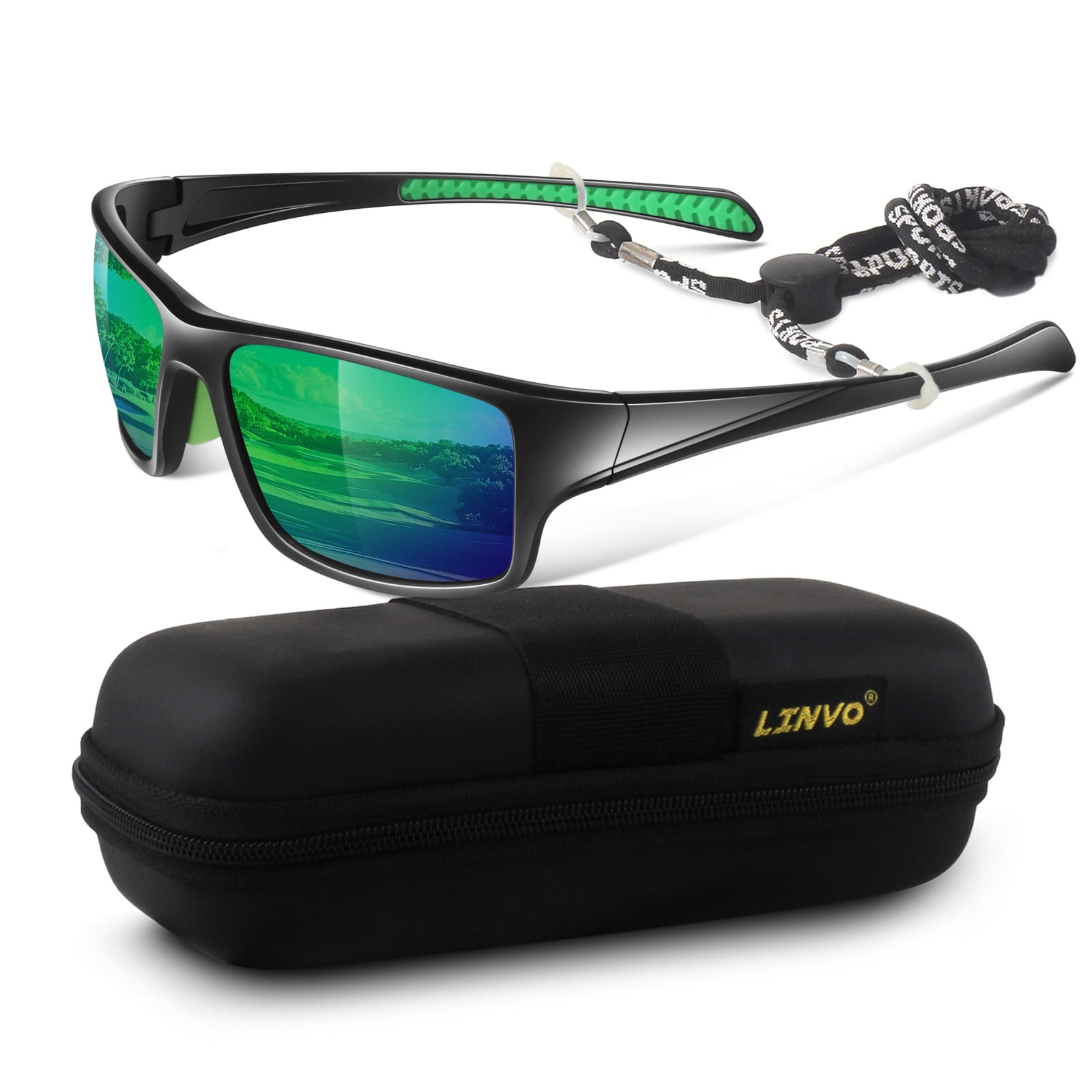 LINVO Men’s Sports Polarized Sunglasses, Wrap-Around Sun Glasses for Cycling, Fishing, Hiking & Driving, UV400 Protection