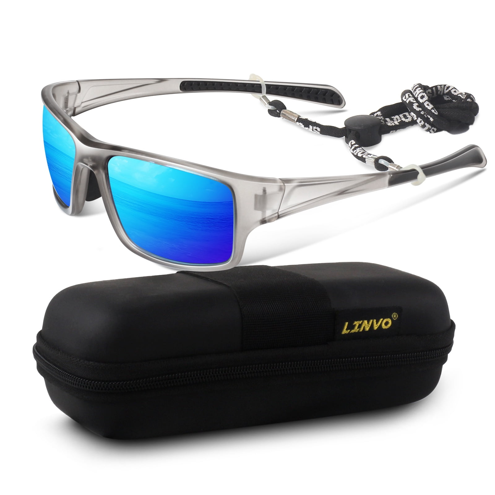LINVO Men’s Sports Polarized Sunglasses, Wrap-Around Sun Glasses for Cycling, Fishing, Hiking & Driving, UV400 Protection