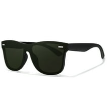 LINVO Oversized Trendy One-Piece Mirrored Lens Polarized Shades Fashion Black Sunglasses for Men