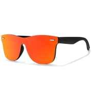 LINVO Oversized Trendy One-Piece Mirrored Lens Polarized Shades Fashion Red Sunglasses for Men