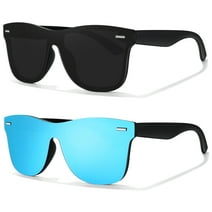 LINVO Oversized Trendy One-Piece Mirrored Lens Polarized Shades Fashion Sunglasses for Men-2 Pairs