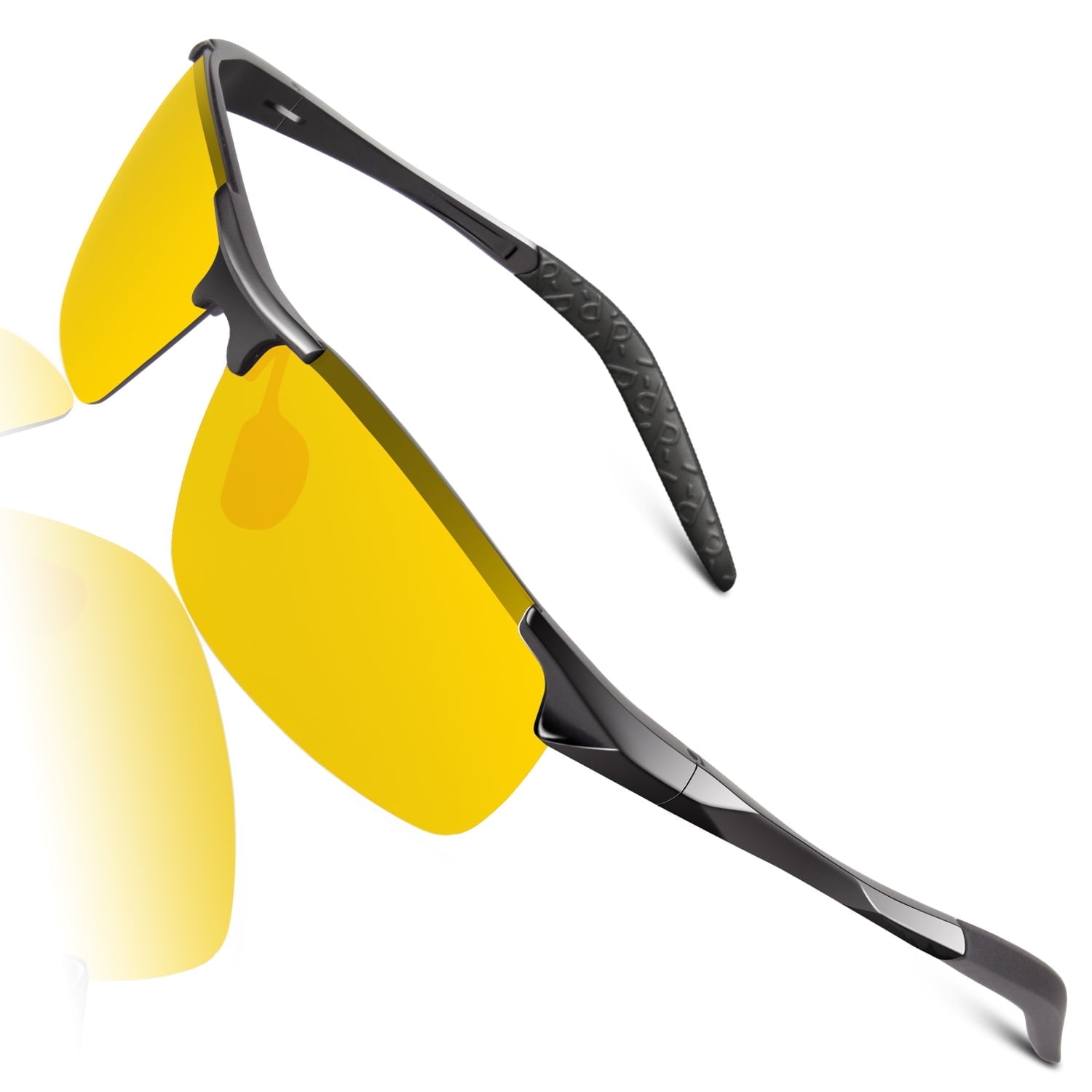 LINVO Night Driving Glasses for Men Women Anti Glare Night Vision Polarized Al-Mg Metal Frame UV Protection