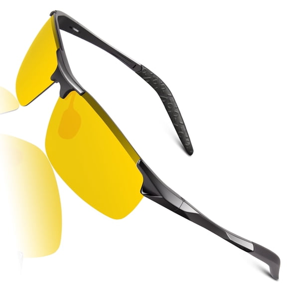 LINVO Night Driving Glasses for Men Women Anti Glare Night Vision Polarized Al-Mg Metal Frame UV Protection