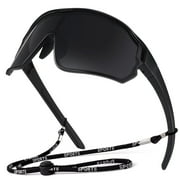 LINVO Polarized Sport Shield Black Wraparound Cycling Fishing Sunglasses for Men Women UV 400 Shades