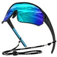 thumbnail image 1 of LINVO Polarized Sport Shield Blue Mirrored Wraparound Cycling Fishing Sunglasses for Men Women UV 400 Shades, 1 of 7