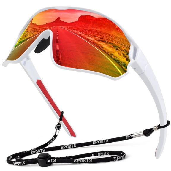 LINVO Polarized Sport Shield Orange Mirrored Wraparound Cycling Fishing Sunglasses for Men Women UV 400 Shades