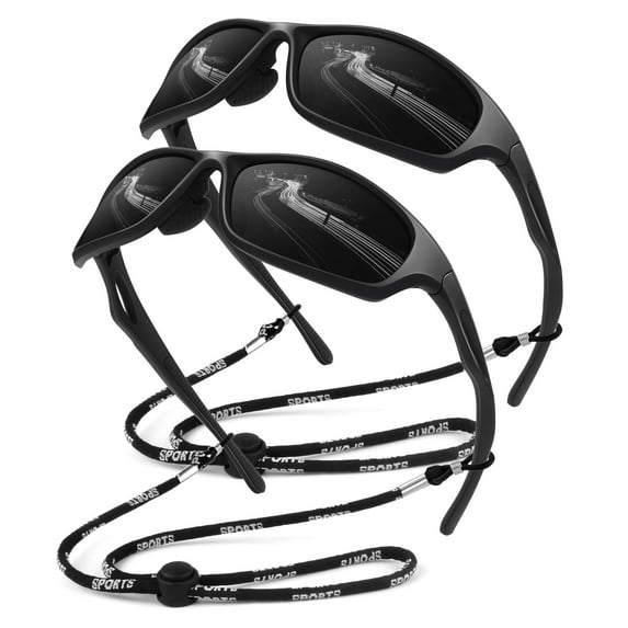 LINVO Polarized Sports Sunglasses for Men UV400 Protection Wraparound Goggles for Fishing Cycling Running-2 Pack