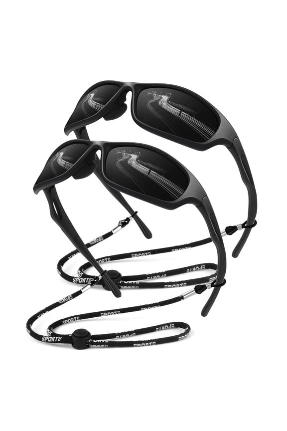 Polarized Sports Sunglasses for Men UV400 Protection Wraparound Goggles for Fishing Cycling Running-2 Pack