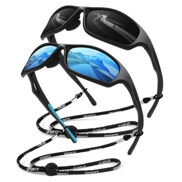 LINVO Polarized Sports Sunglasses for Men UV400 Protection Wraparound Goggles for Fishing Cycling Running-2 Pack