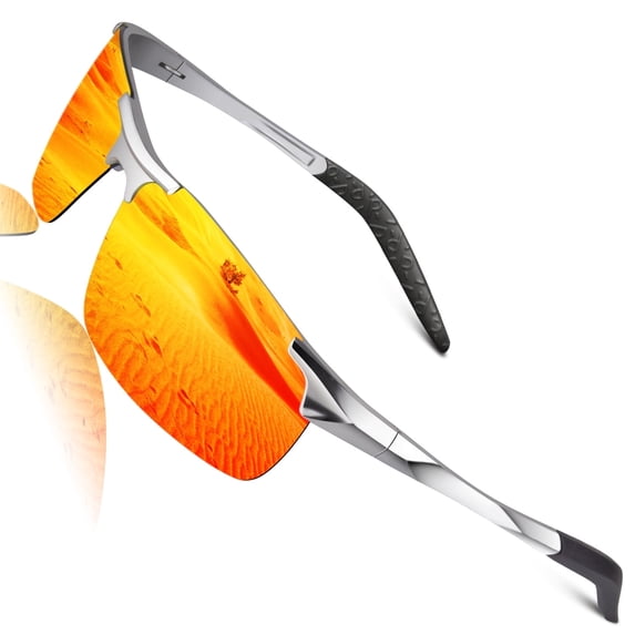 LINVO Polarized Sports Sunglasses for Men Ultralight Al-Mg Metal Frame for Driving Golfing Fishing Cycling UV Protection
