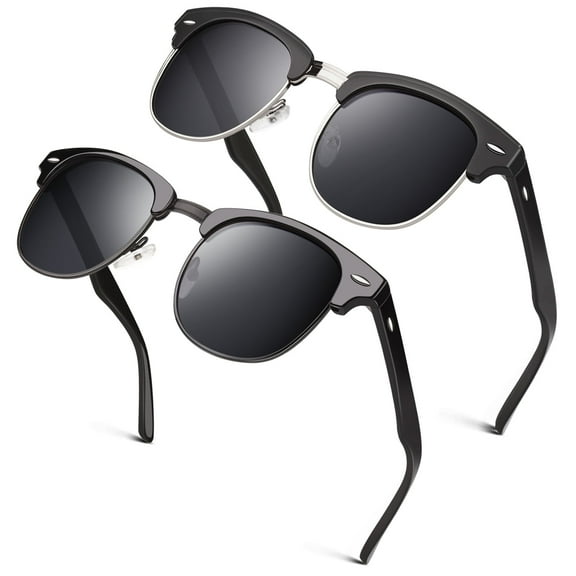 LINVO Polarized Sunglasses for Men and Women Club Semi-rimless Retro Shades for Driving UV 400 Protection-2 Pack